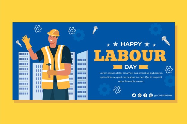 Flat labour day horizontal banner template