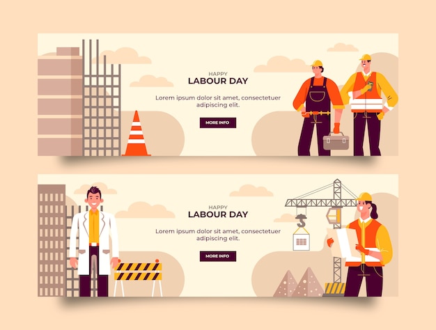 Free Vector flat labour day horizontal banners pack