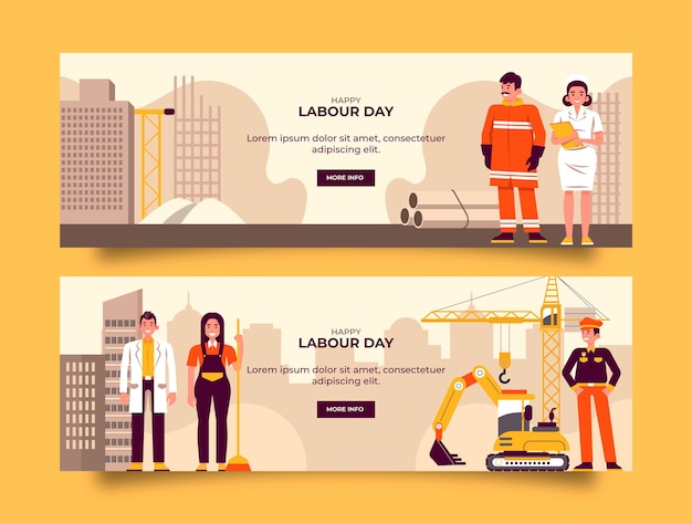 Flat labour day horizontal banners pack