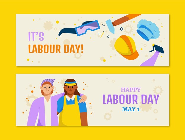 Flat labour day horizontal banners pack