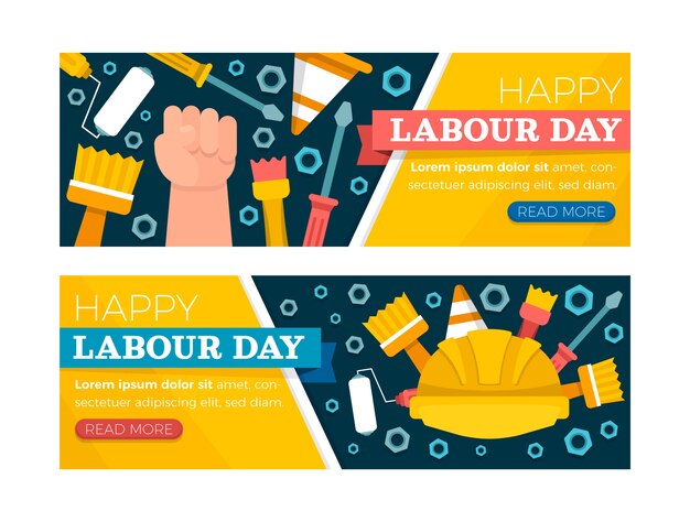 Flat labour day horizontal banners pack