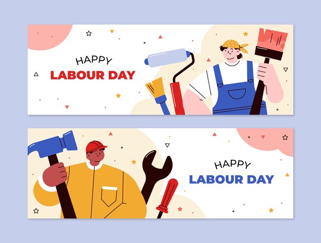 Flat labour day horizontal banners pack