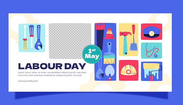 Flat labour day horizontal sale banner template