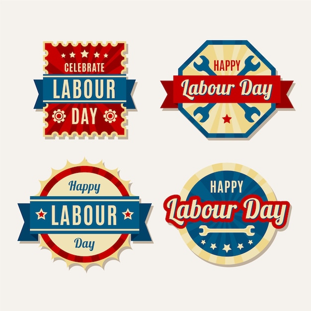 Free Vector flat labour day label collection