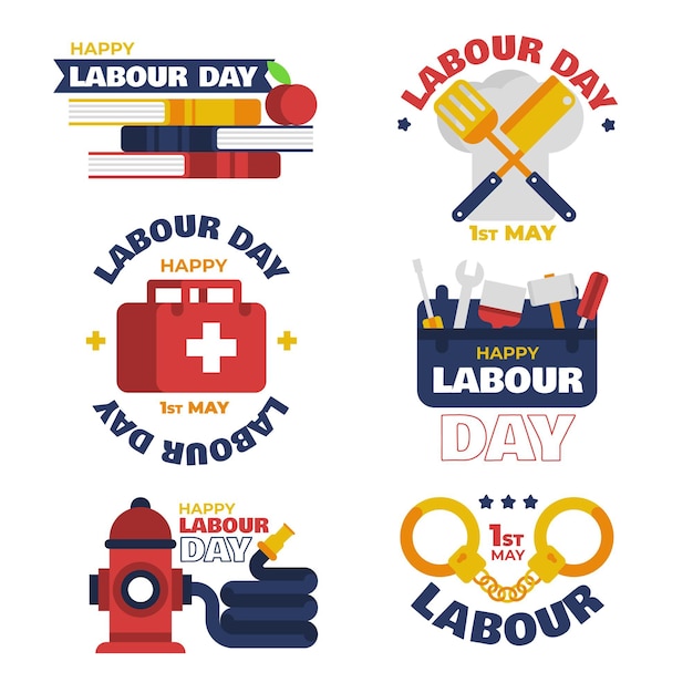 Flat labour day label collection