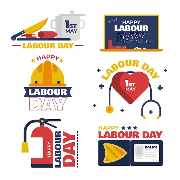 Flat labour day label collection