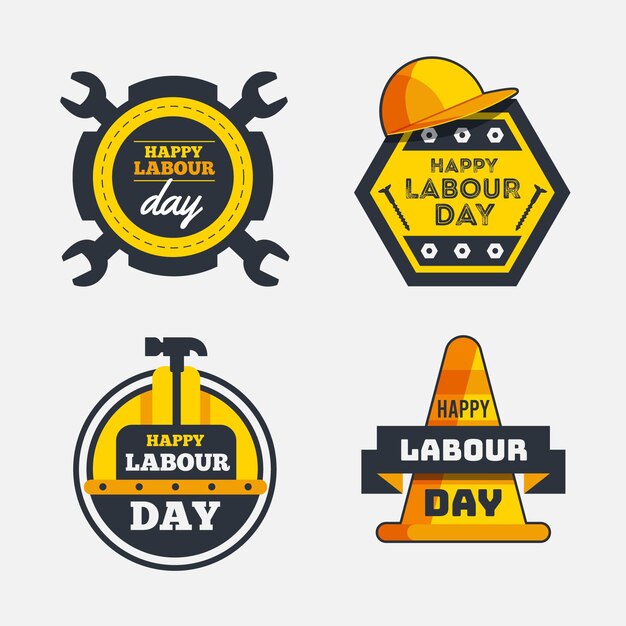 Flat labour day label collection