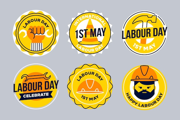 Free Vector flat labour day label collection