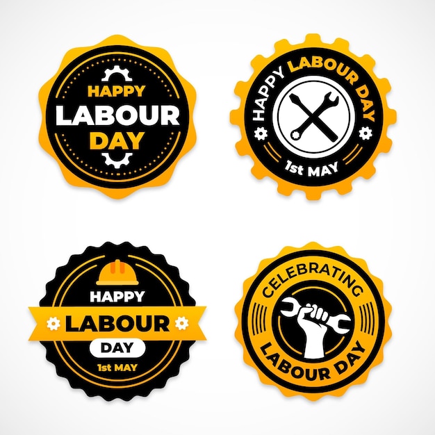 Flat labour day label collection