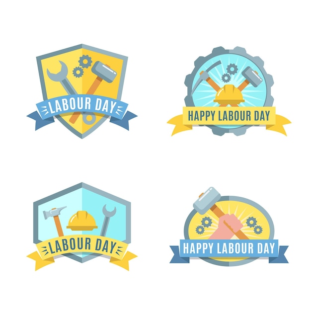 Flat labour day label collection