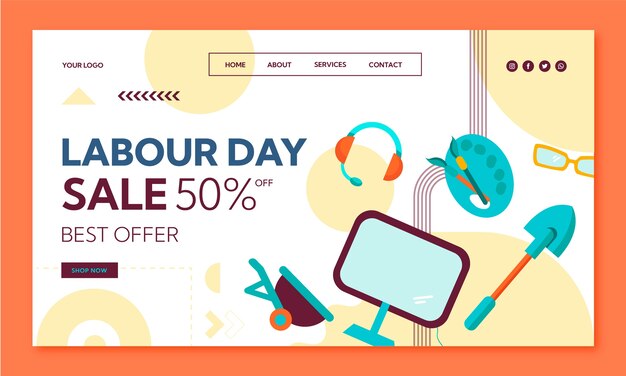 Flat labour day landing page