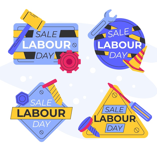 Free Vector flat labour day sale labels collection