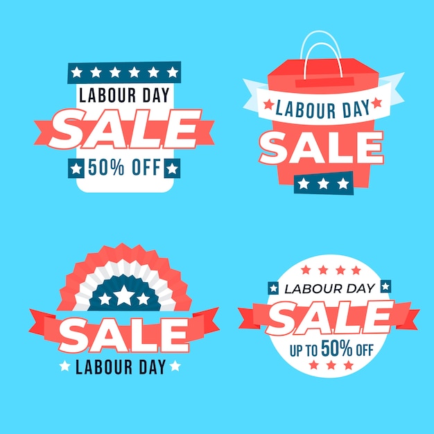 Flat labour day sale labels collection