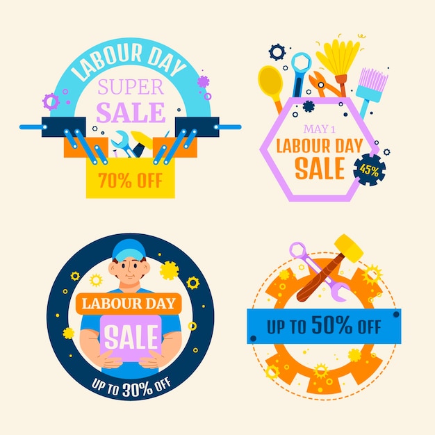 Flat labour day sale labels collection