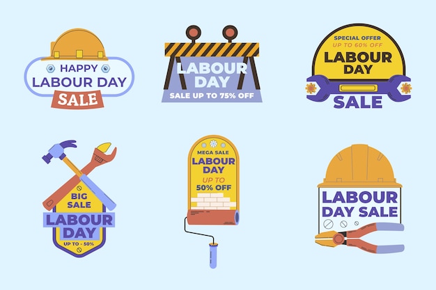 Flat labour day sale labels collection