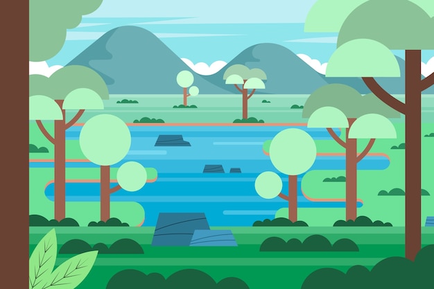 Free Vector flat lake scenery