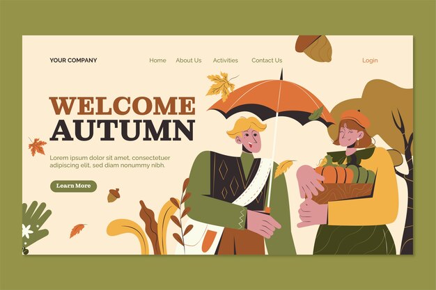 Flat landing page template for autumn celebration