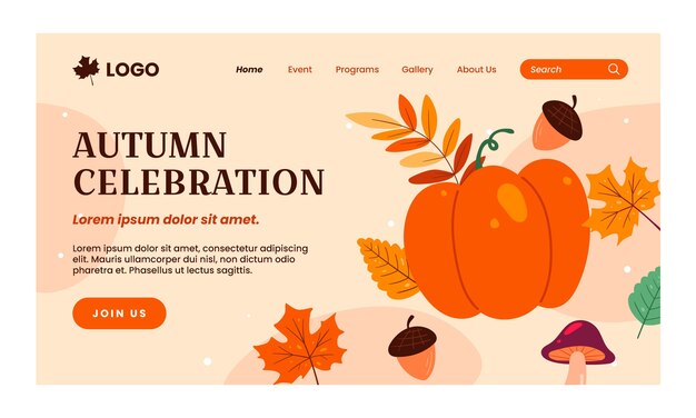 Flat landing page template for autumn celebration