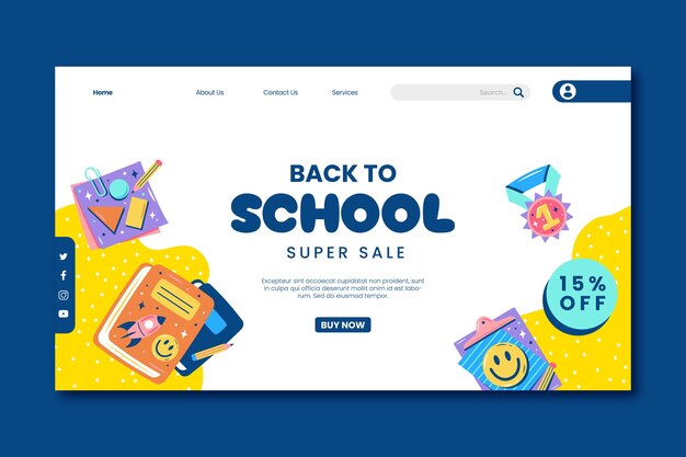 Flat landing page template for back to school season