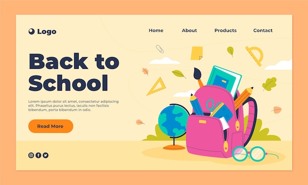 Flat landing page template for back to school season