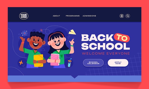 Flat landing page template for back to school season