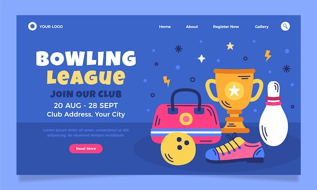 Free Vector flat landing page template for bowling tournament