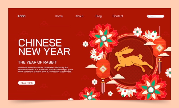 Free Vector flat landing page template for chinese new year celebration