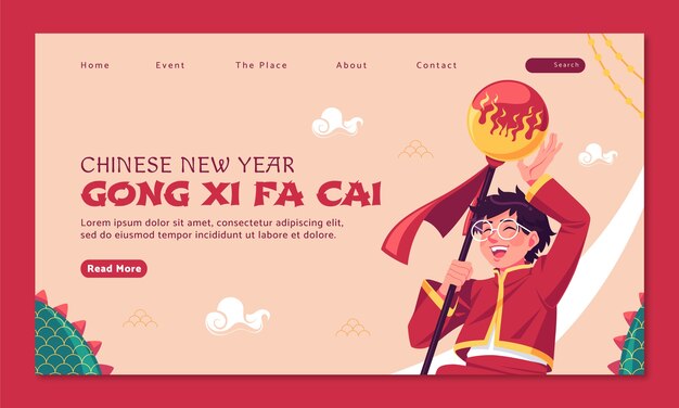 Flat landing page template for chinese new year festival