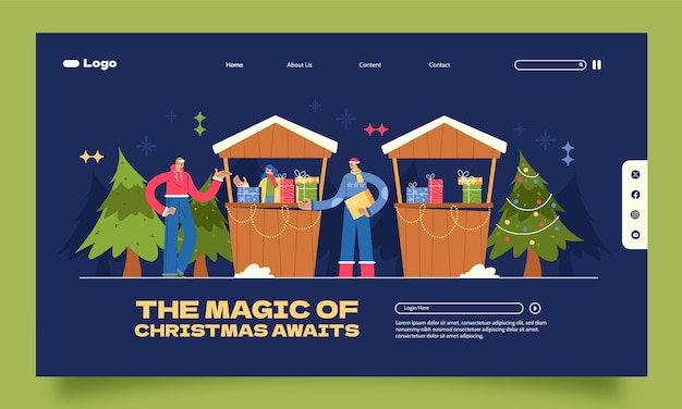 Free Vector flat landing page template for christmas market