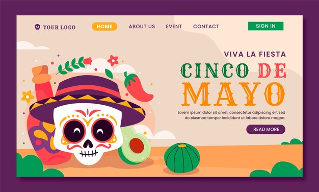 Flat landing page template for cinco de mayo celebration