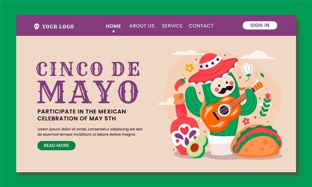 Flat landing page template for cinco de mayo celebration