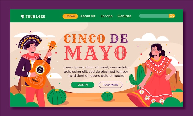 Flat landing page template for cinco de mayo celebration