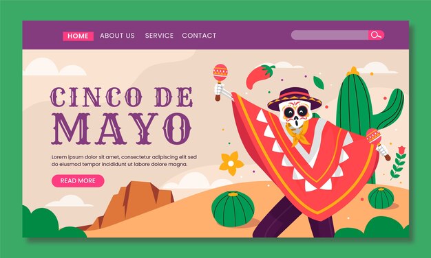 Flat landing page template for cinco de mayo celebration