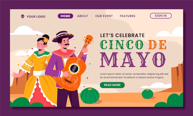 Free Vector flat landing page template for cinco de mayo celebration