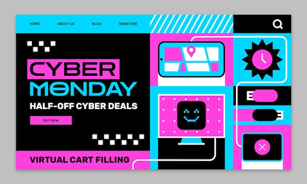 Free Vector flat landing page template for cyber monday sales