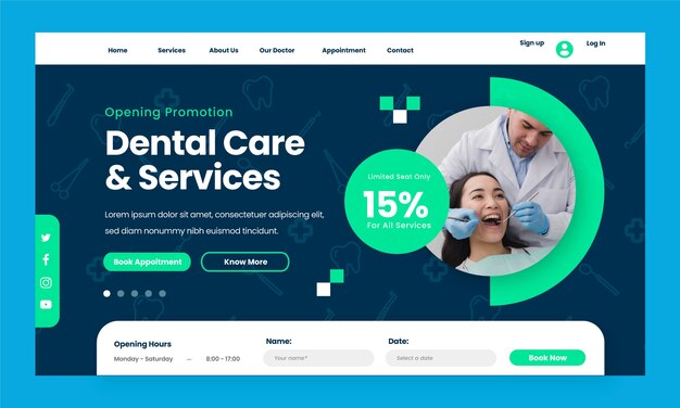 Flat landing page template for dental clinic business