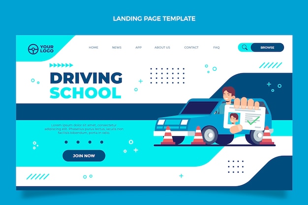 Flat landing page template for driving school