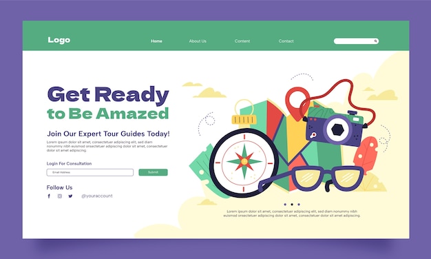 Free Vector flat landing page template for guided tours