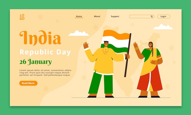 Free vector flat landing page template for indian republic day