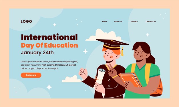 Flat landing page template for international day of education