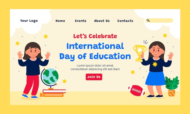 Free Vector flat landing page template for international day of education