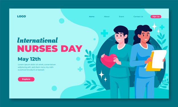 Flat landing page template for international nurses day celebration