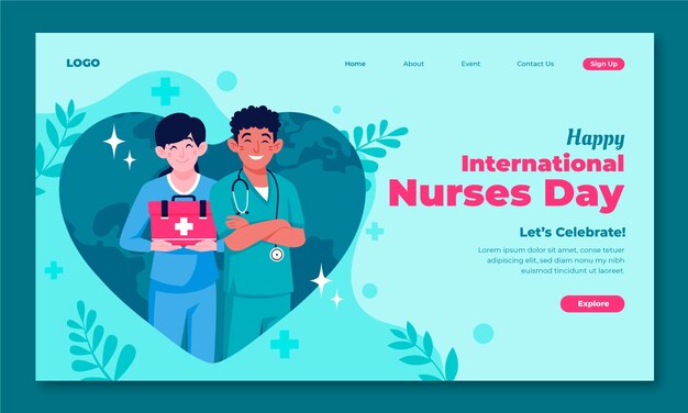 Flat landing page template for international nurses day celebration