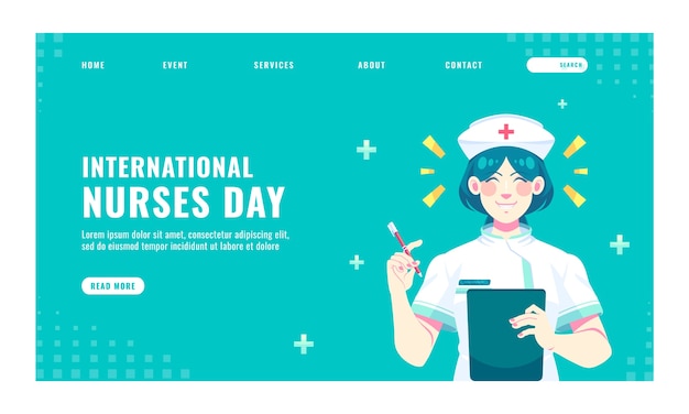 Flat landing page template for international nurses day celebration