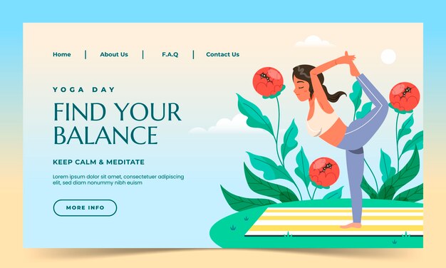 Flat landing page template for international yoga day celebration