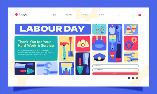 Flat landing page template for may 1st labour day