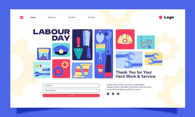 Flat landing page template for may 1st labour day