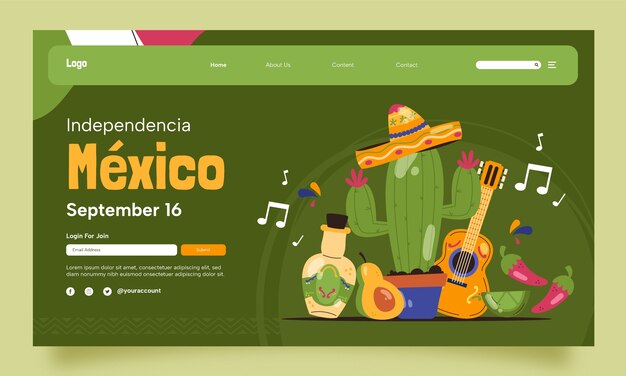 Flat landing page template for mexico independence day celebration