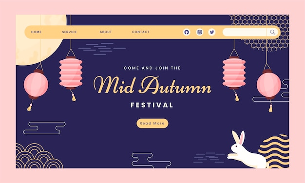 Flat landing page template for mid autumn festival celebration