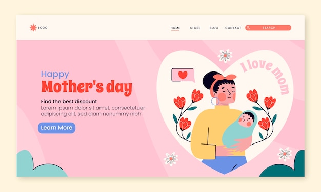 Free Vector flat landing page template for mothers day celebration